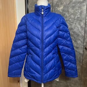 Calvin Klein Royal Blue Quilted Chevron Puffer Jacket - Women's
